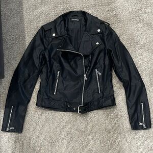 Kittenish Black Leather Biker Jacket Asymmetrical Zipper